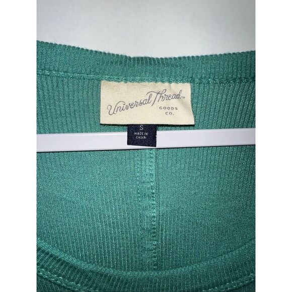 Universal Thread Women’s Green Ribbed Long-Sleeve Scoop Neck T-Shirt – Size Smal - Picture 2 of 6
